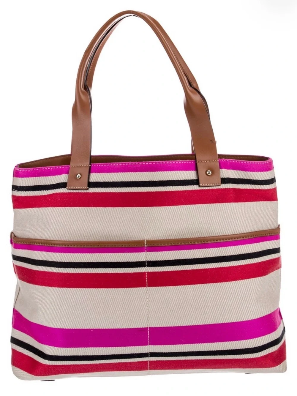 kate spade Pink, Cream & Brown Striped Canvas Tote